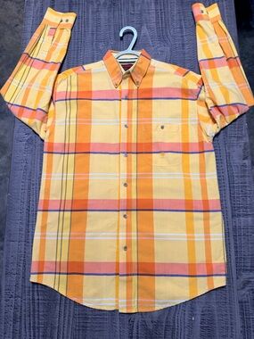 20x Yellow & Orange Plaid Long Sleeve Vintage Button-Up Shirt
